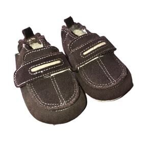 Robeez Boys Shoes Size 3-6 mo Brown Suede Loafers Soft Sole‎ Gripper